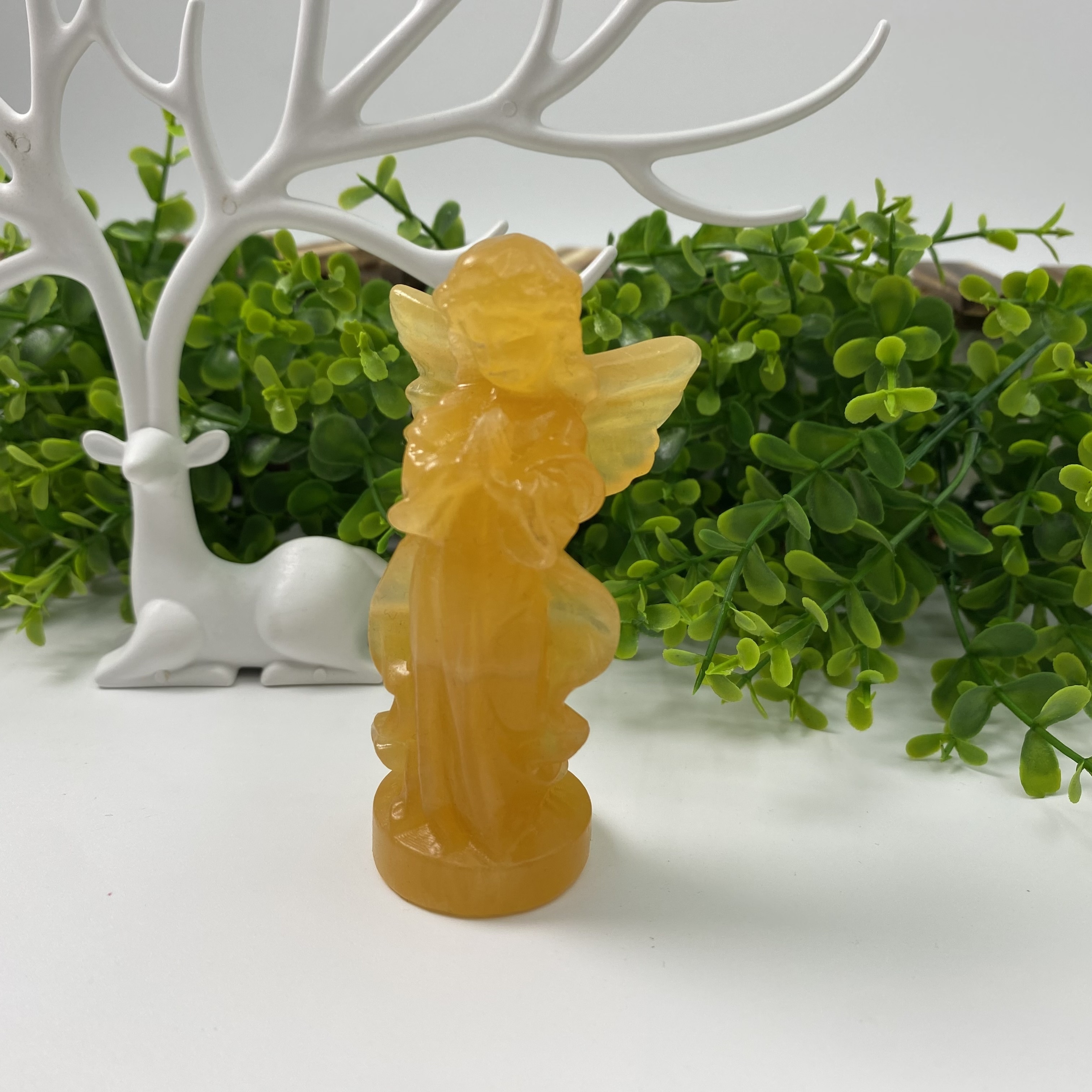 Yellow Calcite Angel Carving Natural Crystal Stone Home Ornament Healing